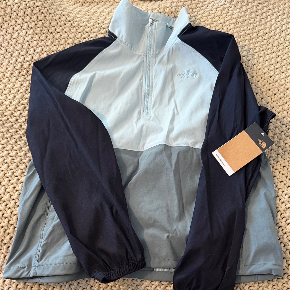The North Face Sky Blue and Navy Half-Zip Windbreaker